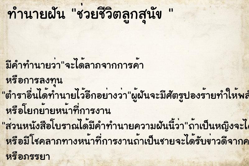 ทำนายฝัน ช่วยชีวิตลูกสุนัข 